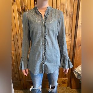 Free People Gray/Blue Eyelet Blouse